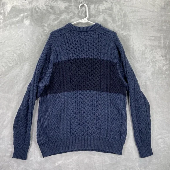 Vineyard Vines Sweater men's Large Chunky Knit Merino Wool Cotton Crew Neck Blue - Picture 11 of 11